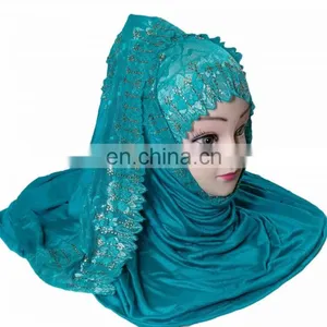 2-Way Style Cyan Color Scarf Hijab Design 2017 / Latest Outwear Embroidery Stoles 2017 / Women Headscarf (scarves Scarf Stoles) thumbnail-2