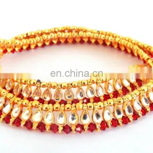 Wholesale Kundan Gold Plated Indian Anklet - Payal - Indian Crystal And Kundan Anklet Bollywood Style Gold Plated Kundan Anklet thumbnail-3