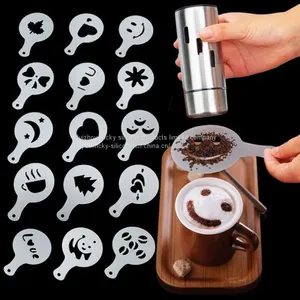 8/12/16Pcs/Set Printing Flower Mold Coffee Drawing Model Creative Cappuccino Foam Spray Kitchen Accessories Plastic Cooking Tool thumbnail-3