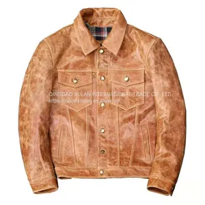 2021NEW FASHION WASHED MEN'S GENUINE COWSKIN LEATHER JACKET FACTORY HOT SALE thumbnail-1