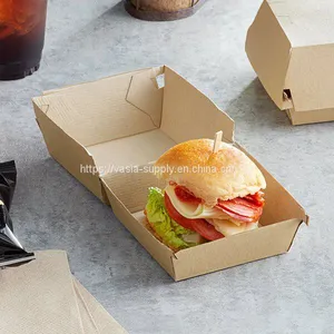Compostable Printed Paper Clamshell Boxes Eco Friendly Burger Sandwich Clam Shell Fast Food Boxes thumbnail-1