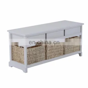 Indoor Wooden Long Storage Soft Bench With 3 Drawers thumbnail-2