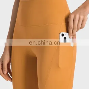 High Quality Fabric Lycra Spandex High Waist Yoga Leggings Workout Running Fitness Wear Peach Hip Gym Tight Pants For Women thumbnail-3