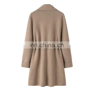 100% Knitted Mid-Length Cashmere Sweater Cardigan Inner Mongolia Plus Size Coats Front Logo Solid Pattern Winter Season Pocket thumbnail-2