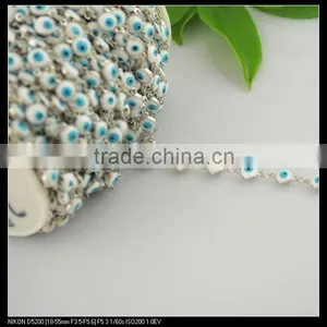 LFD-0020C ~ Wholesale Rosary Style Chains Jewelry Finding 6MM White Color - Evil Wire Wrapped Beaded Chain Jewelry Making thumbnail-3