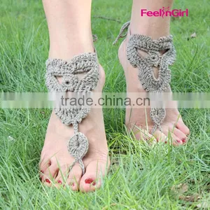 Cheap Wholesale Little Girls Nude Beaded Barefoot Beach Sandal thumbnail-6