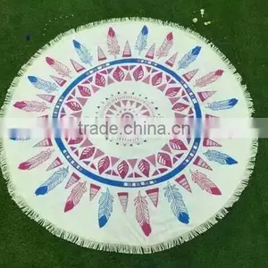 China Company Wholesale Cotton or Microfiber Printed Feather Round Beach Towel thumbnail-2