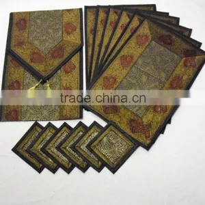 Indian Silk Table Runner With 6 Place Mats & 6 Coaster in Black Color Size 16*62 thumbnail-1