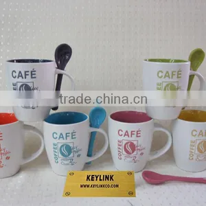 Classical Design Stoneware Coffee Mug With Spoon thumbnail-1
