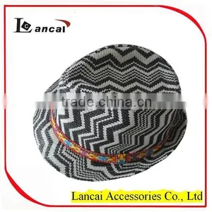 2016 Wholesale White and Black Zigzag Straw Mens' Trilby thumbnail-1