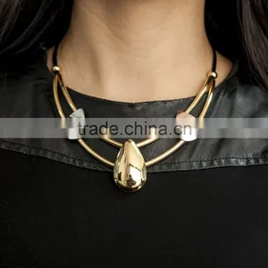 Statement Necklace 2016 Leather Rope Stainless Steel Necklace Jewelry thumbnail-3