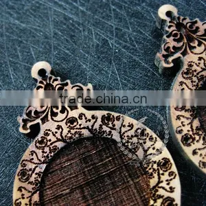 25mm Setting Size Vintage Style Natual Log Wood Bezel Carving Flower Round Pendant Setting DIY Findings Supplies 1411149 thumbnail-3