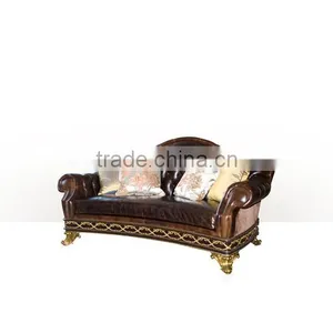 Noble Design Living Room Furniture Button Tufted Leather Sofa Vintage Royal Style Castle Sofa Set thumbnail-3