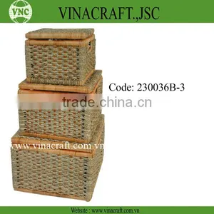 Antique White Wicker Basket Willow Laundry Basket for Clother Set of 3 thumbnail-1