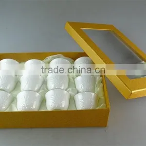 White Ceramic Tea Cup With Flower Embossing and Golden Line for Wholesale 12 Pcs per Set,with Color Box.good Quality thumbnail-1