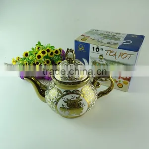 Unique Shape Porcelain Teapot Coffee Pot With Decal and Gold Line in Stock thumbnail-1