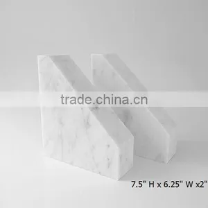 Simple Home Library Office Decor Minimalist Bookends White Carrara Marble Contemporary Bookend Stand thumbnail-3