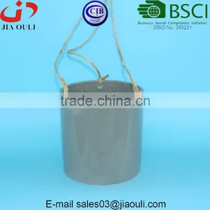 Glazed Grey Hemp Rope Hanging Ceramic Planter Pot thumbnail-2