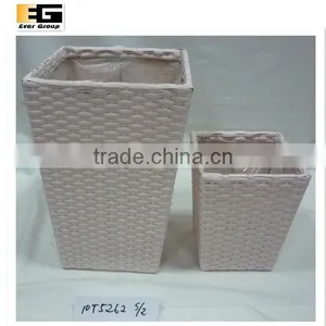 Tall Dark Brown pe Rattan Woven Planter thumbnail-1