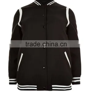 Plus Size Clothing Manufacturer Wholesale Black Stripe Trim Bomber Varsity Jacket Plus Size thumbnail-1