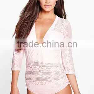 2016 Cheap Wholesale Hot Sale Popular Sexy Open Girl Lace Long Sleeve Bodysuit Women thumbnail-4
