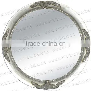 Round Shaped Antique Design Silver Painting Finish Wall Mirror thumbnail-1