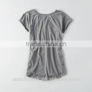 Tagless Comfort Lace up Raglan Scoop Bottom Women t Shirt With Distressed thumbnail-2