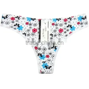 Flower Printing Underwear Breathable Cotton T-back Sexy Thong thumbnail-5