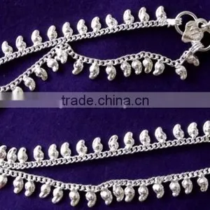 SILVER TONE PAISLEY Chain Payal ANKLETS Feet Bracelet PAIR thumbnail-1