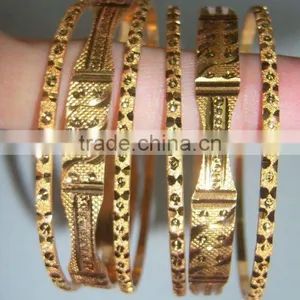 Set of 6 GOLD PLATED INDIAN BRACELET BANGLES KADA #D23 thumbnail-1