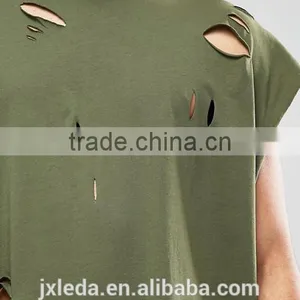 Customize Men Cheap 100% Cotton Super Oversized Jersey T-shirt With Distressing and Curved Hem thumbnail-3