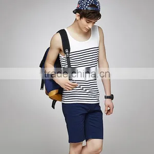 Wholesale Fashion Mens White Stripe Singlet thumbnail-3