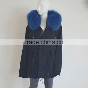 Myfur Hot Sale Black Cotton Women Men Parka With Real Black Raccoon Fur Collar Trimmed Hood thumbnail-2