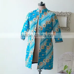 Vintage Kantha Long Accent Jacket in Turquoise & Orange ~ Medium thumbnail-2