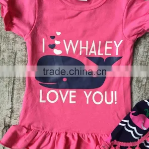 Baby Girls Shorts Sets Boutique Outfit Cute Hot Pink I Whale Love You Summer Cotton Chevron Clothes Macth With Necklace and Bow thumbnail-2