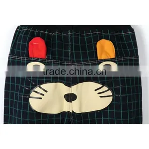 Fashion Green Small Plaid Lovely Kitten Printing Kids Pants Cute Design Boys Summer Hot Pants thumbnail-4