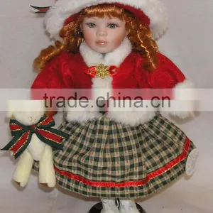 Christmas Animated Ceramic Porcelain Doll Blonde Hair Red Velvet Dress 12" thumbnail-2