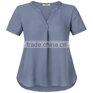 Wholesale Apparel Comfortable Plain Dyed Lady Sheer Blouse thumbnail-5