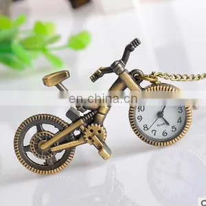 New Retro Mini Bronze Bike Bicycle Design Keychain Quartz Pocketed Fob Watch Pendant Necklace Fashion Sweater Key Chain Gifts thumbnail-1