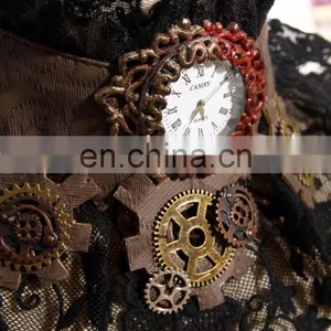 Steampunk Laced Jabot With Gear Decorations on a Choker-collar With a Real Clock thumbnail-4