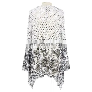Latest Diamond Blue Flared Sleeve V Neck Floral Print Peplum Hem Blouse thumbnail-6