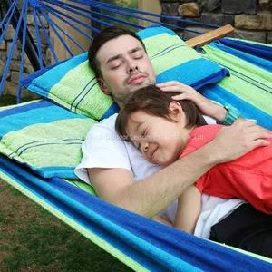 High Quality Outdoor Canvas Hammock Swing Bed With Wooden Stick and Pillow thumbnail-2