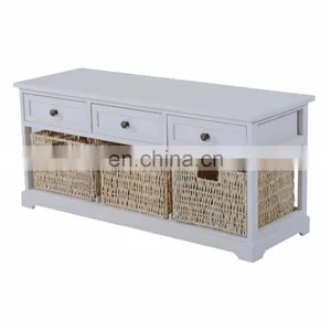 Indoor Wooden Long Storage Soft Bench With 3 Drawers thumbnail-1