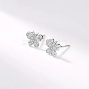 925 Sterling Silver Butterfly Inlaid Zircon Earrings Women's Sweet and Simple Earrings Autumn and Winter New Fashion Earrings thumbnail-2