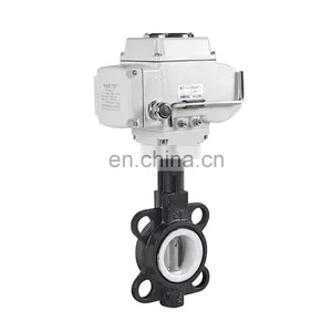 DN150 PN16 6 Inch 12 Volt PTFE Lined Wafer Type Type Electric Actuator Motorized Electric Water Flow Control Butterfly Valve thumbnail-5