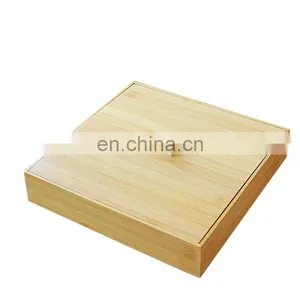 Wooden Tea Tray Snack Container Bamboo Square Table Top Multi Partition Storage Box With Lid thumbnail-5