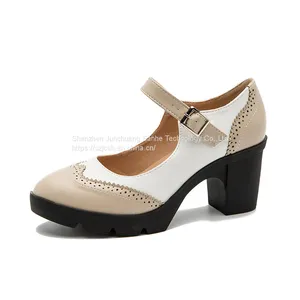 Women Plus Size Mary Jane Dance Shoes Low Heel Ladies Vintage Breathable Leather Ankle Strap High Heel thumbnail-2