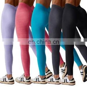 Wholesale V Back Gym Pants Tights High Waist Scrunch Butt Lifting Workout Running Quick Dry Seamless Yoga Leggings For Women thumbnail-3