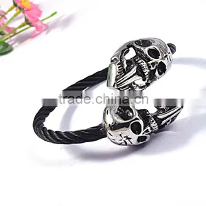 Stainless Steel Twisted Adjustable Skull Men Jewelry Bracelet thumbnail-3