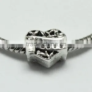 Wholesale Pdora Heart Shape Hole Beads Accessories, Lead Free Nickle Free Zinc Alloy Large Hole Beads thumbnail-1